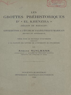 cover image of Les grottes préhistoriques d'El-Khenzira (région de Mazagan)